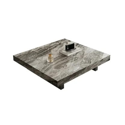 Modern Beige Stone Square Sleigh Base Coffee Table Image - 6