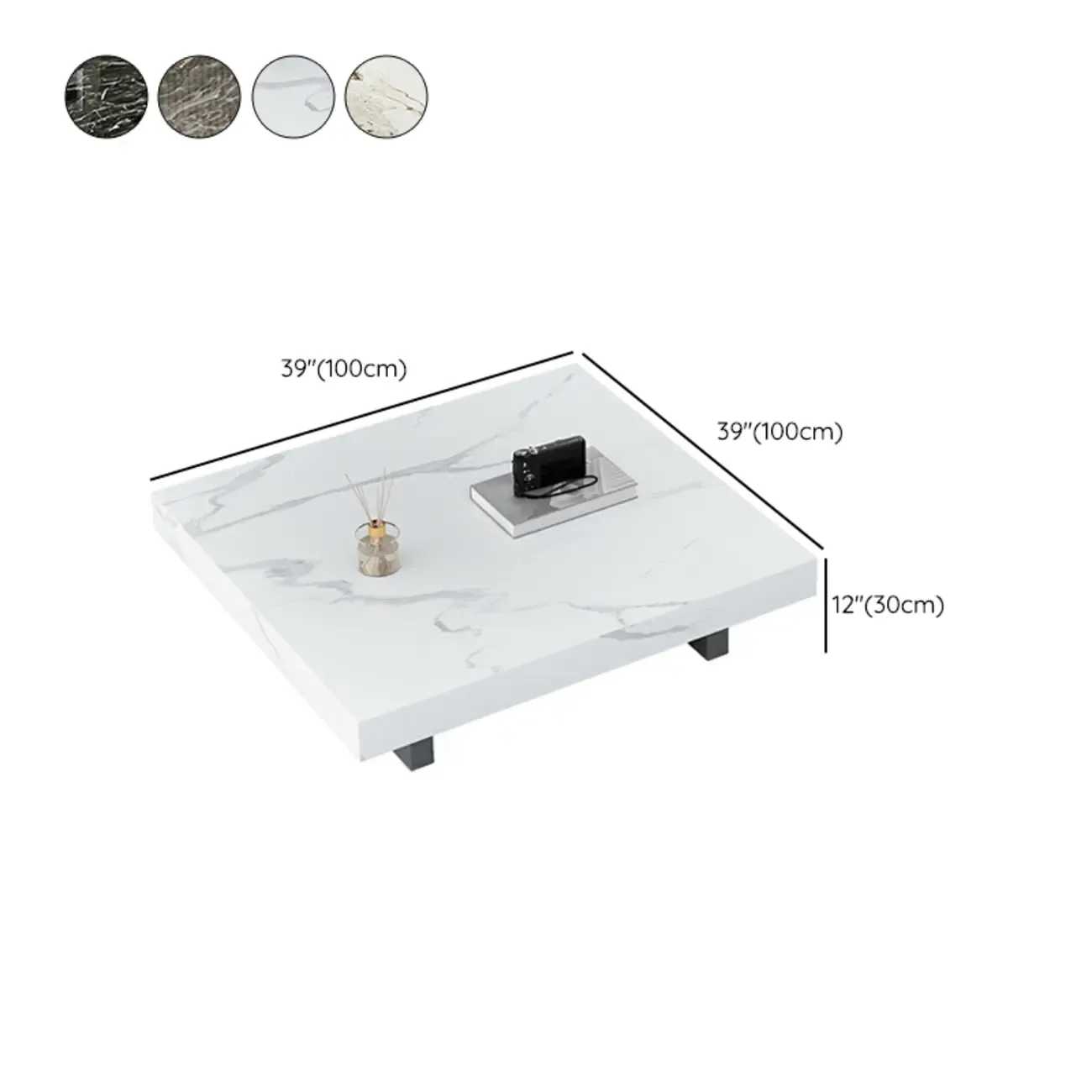 Modern Beige Stone Square Sleigh Base Coffee Table Image - 14