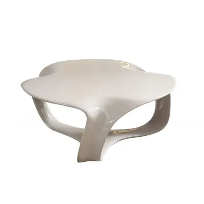 Round Wooden and Abstract Metal Coffee Table with Drawer Image - 8