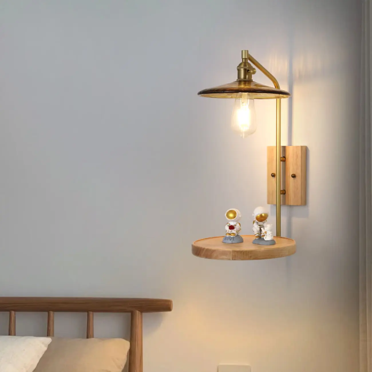 Industrial Indoor Wall Sconce with Shelf and Brass Finish Image - 1 | homeyfad