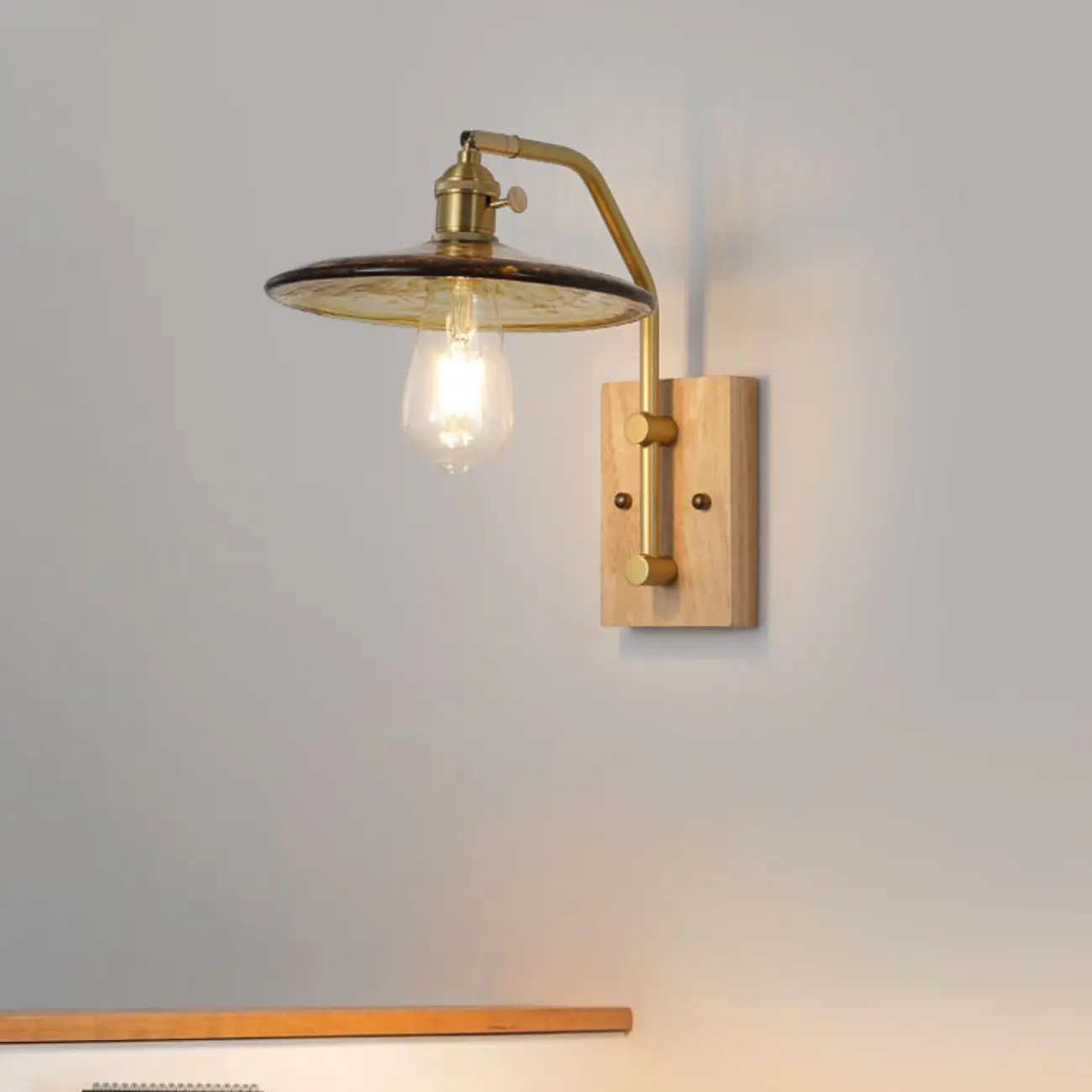 Industrial Indoor Wall Sconce with Shelf and Brass Finish Image - 5 | homeyfad