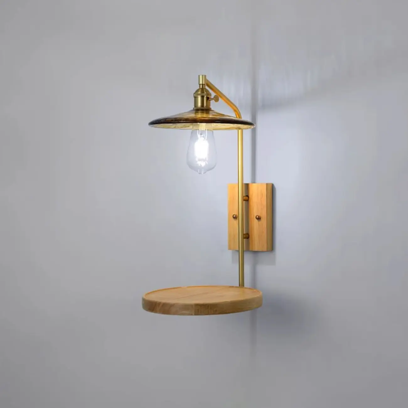 Industrial Indoor Wall Sconce with Shelf and Brass Finish Image - 2 | homeyfad