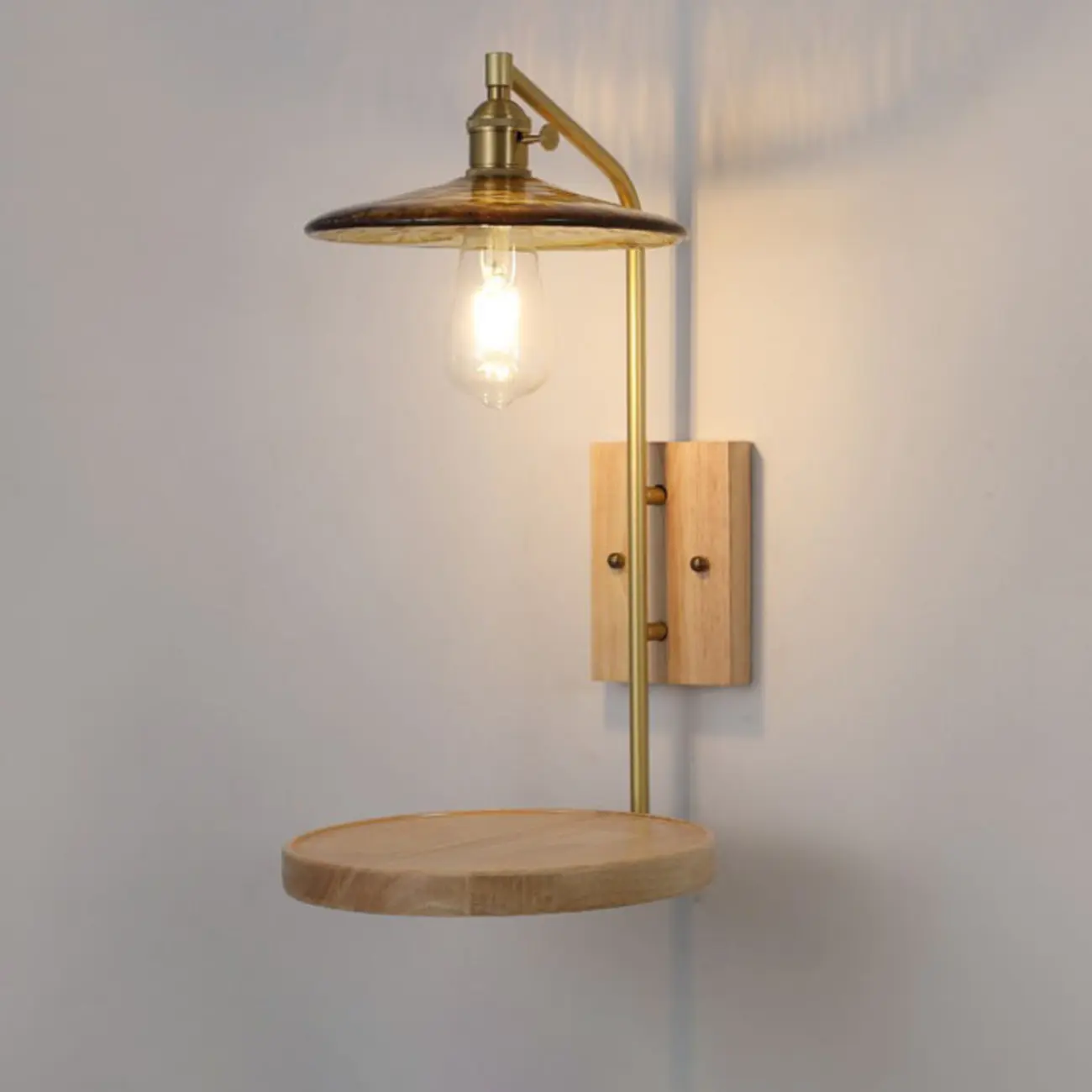 Industrial Indoor Wall Sconce with Shelf and Brass Finish Image - 9 | homeyfad