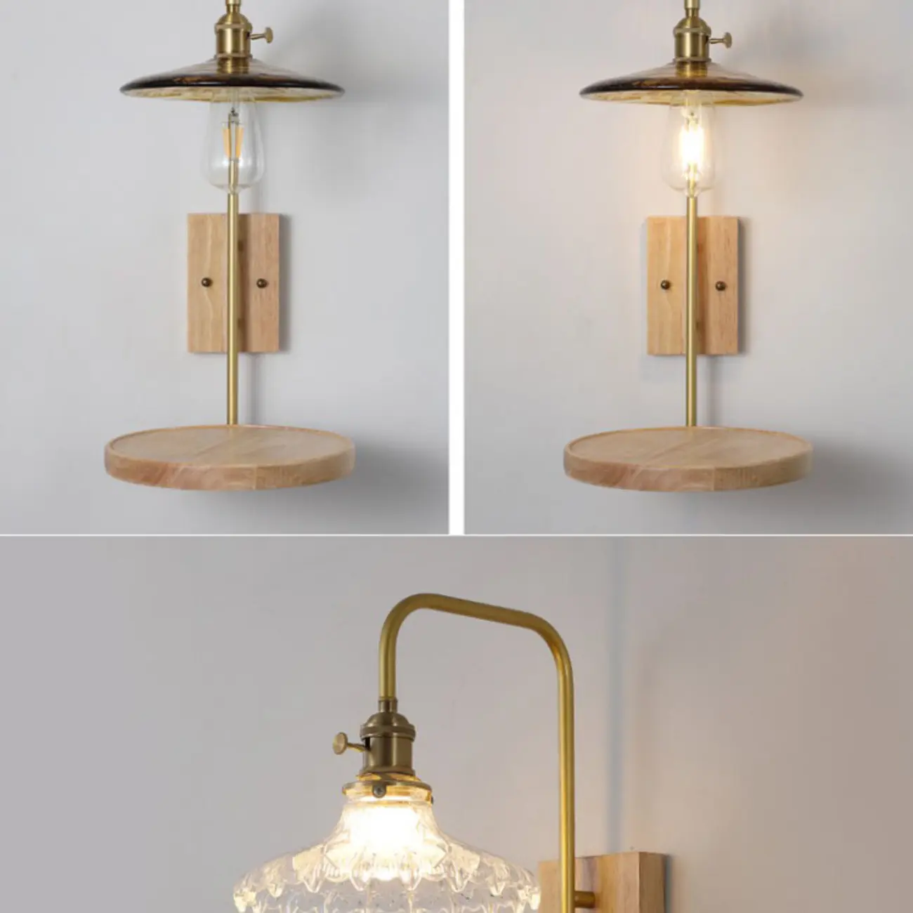 Industrial Indoor Wall Sconce with Shelf and Brass Finish Image - 10 | homeyfad