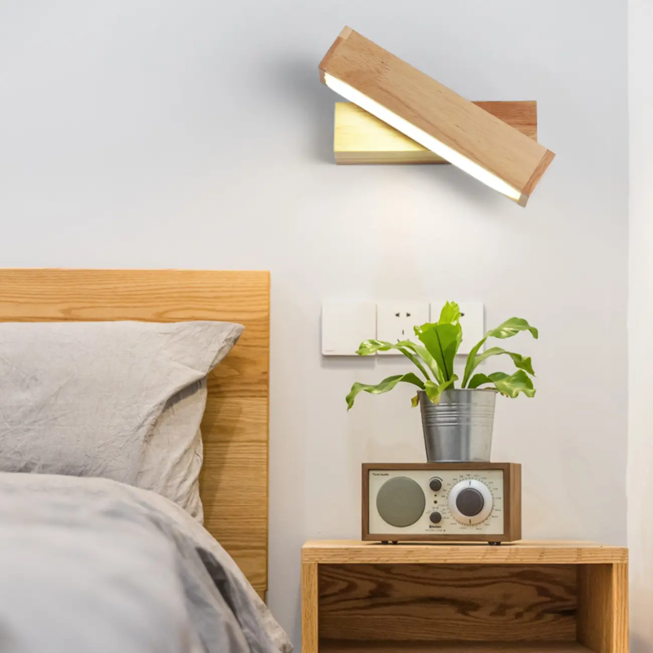 Rotatable Linear Wooden LED Wall Sconce for Bedside Decor | homeyfad