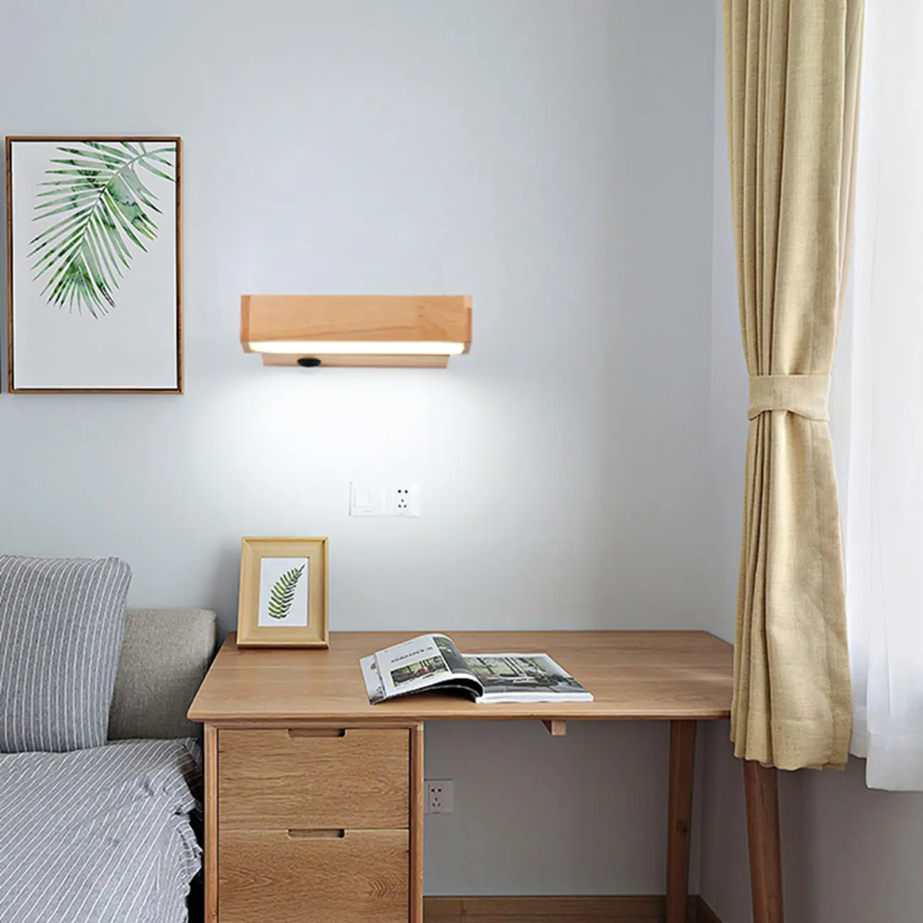 Rotatable Linear Wooden LED Wall Sconce for Bedside Decor | homeyfad