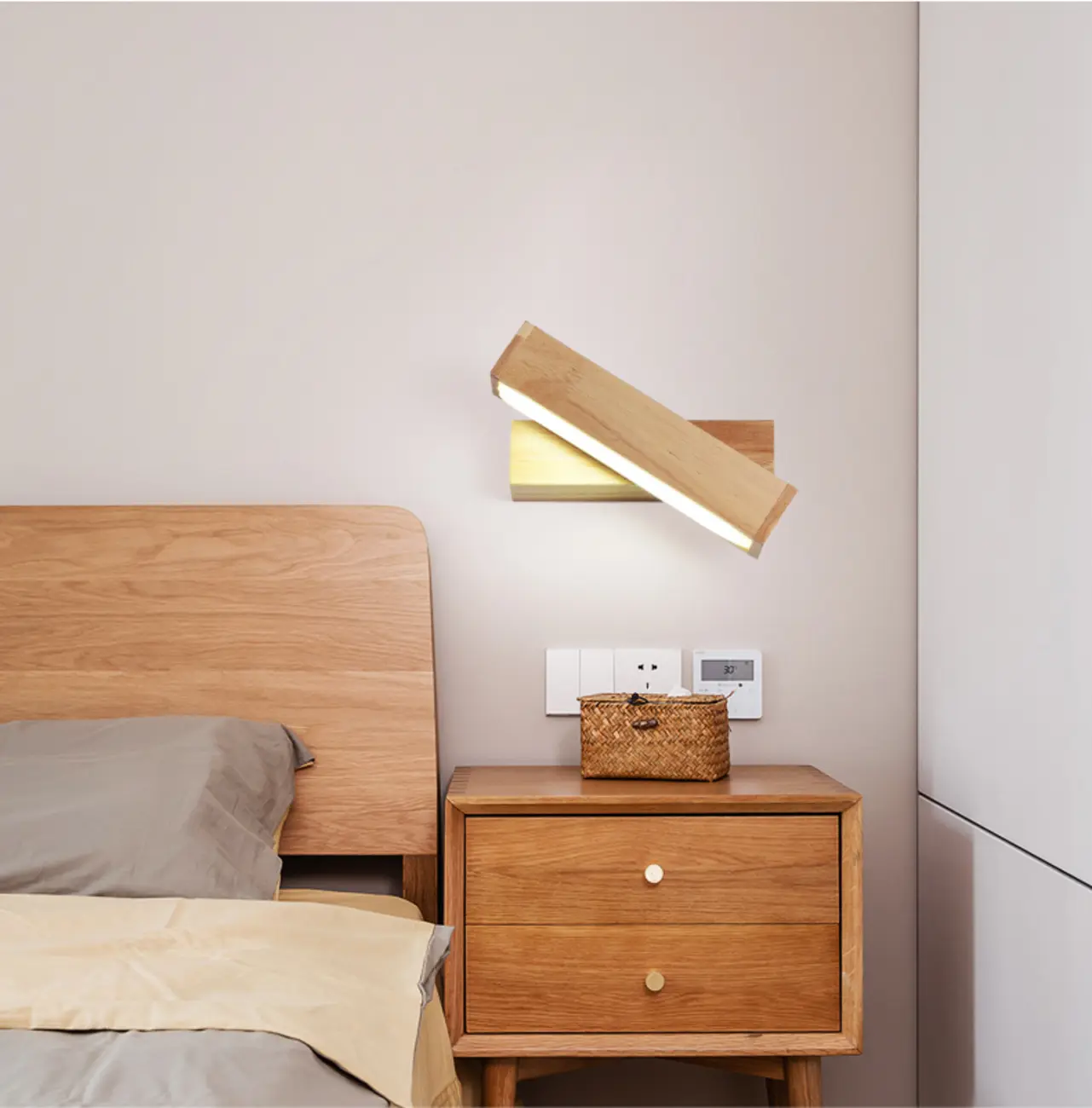Rotatable Linear Wooden LED Wall Sconce for Bedside Decor | homeyfad