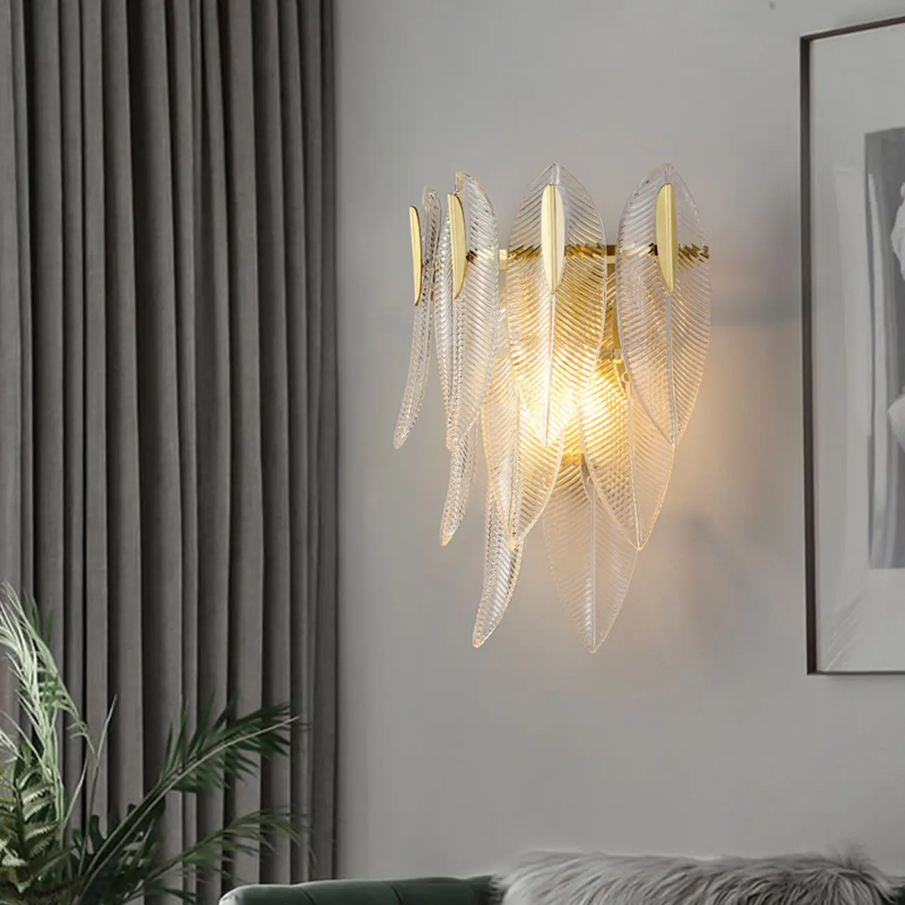 Modern 2-Light Tiered Wall Sconce with Glass Leaves & LED Image - 1 | homeyfad