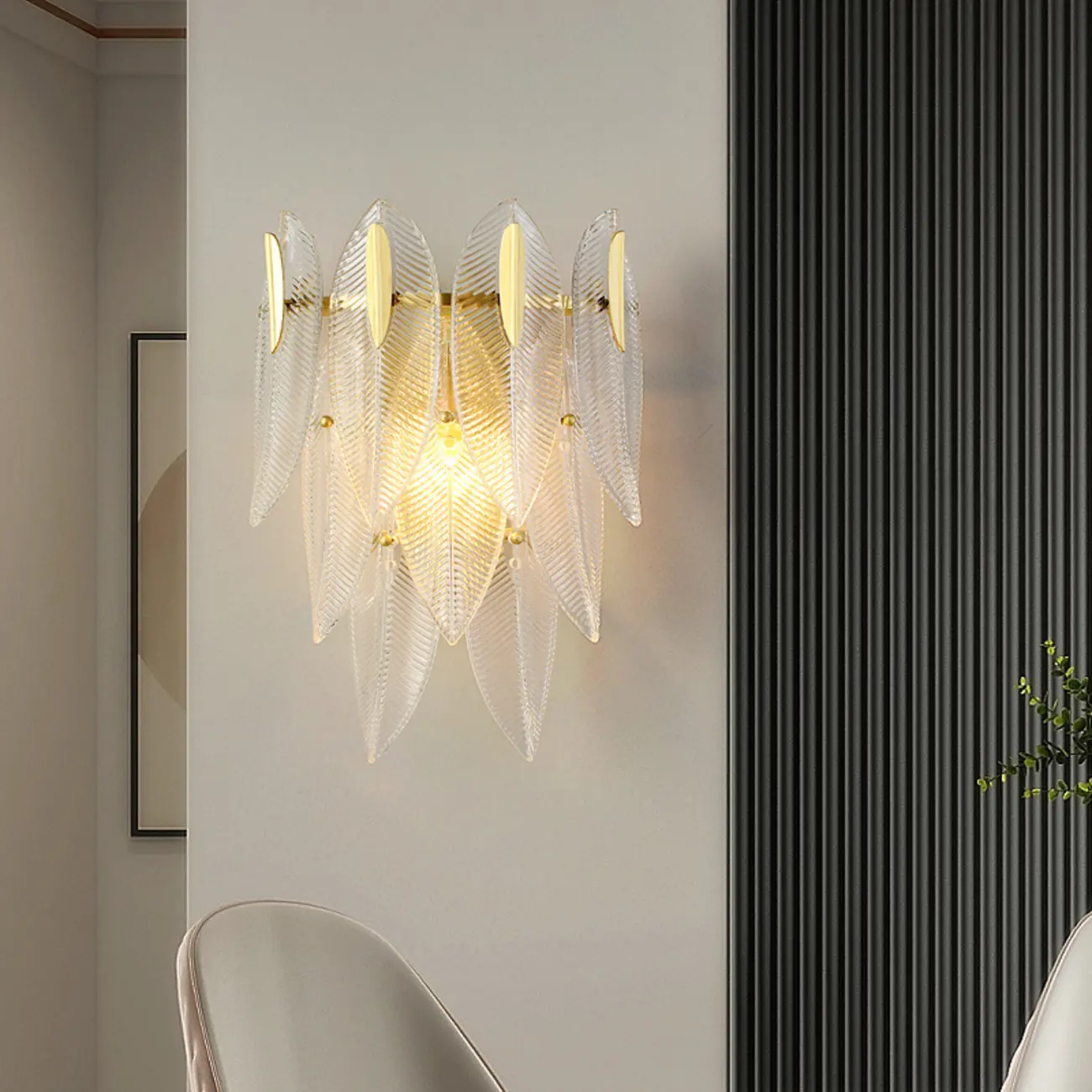 Modern 2-Light Tiered Wall Sconce with Glass Leaves & LED Image - 2 | homeyfad
