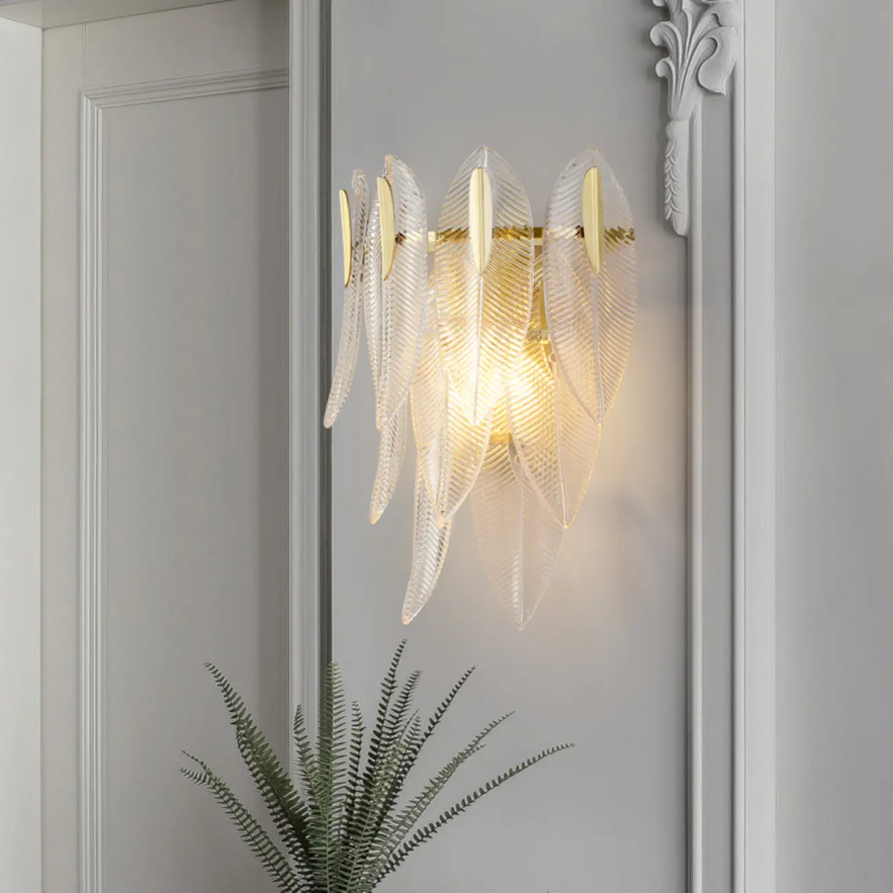 Modern 2-Light Tiered Wall Sconce with Glass Leaves & LED Image - 4 | homeyfad