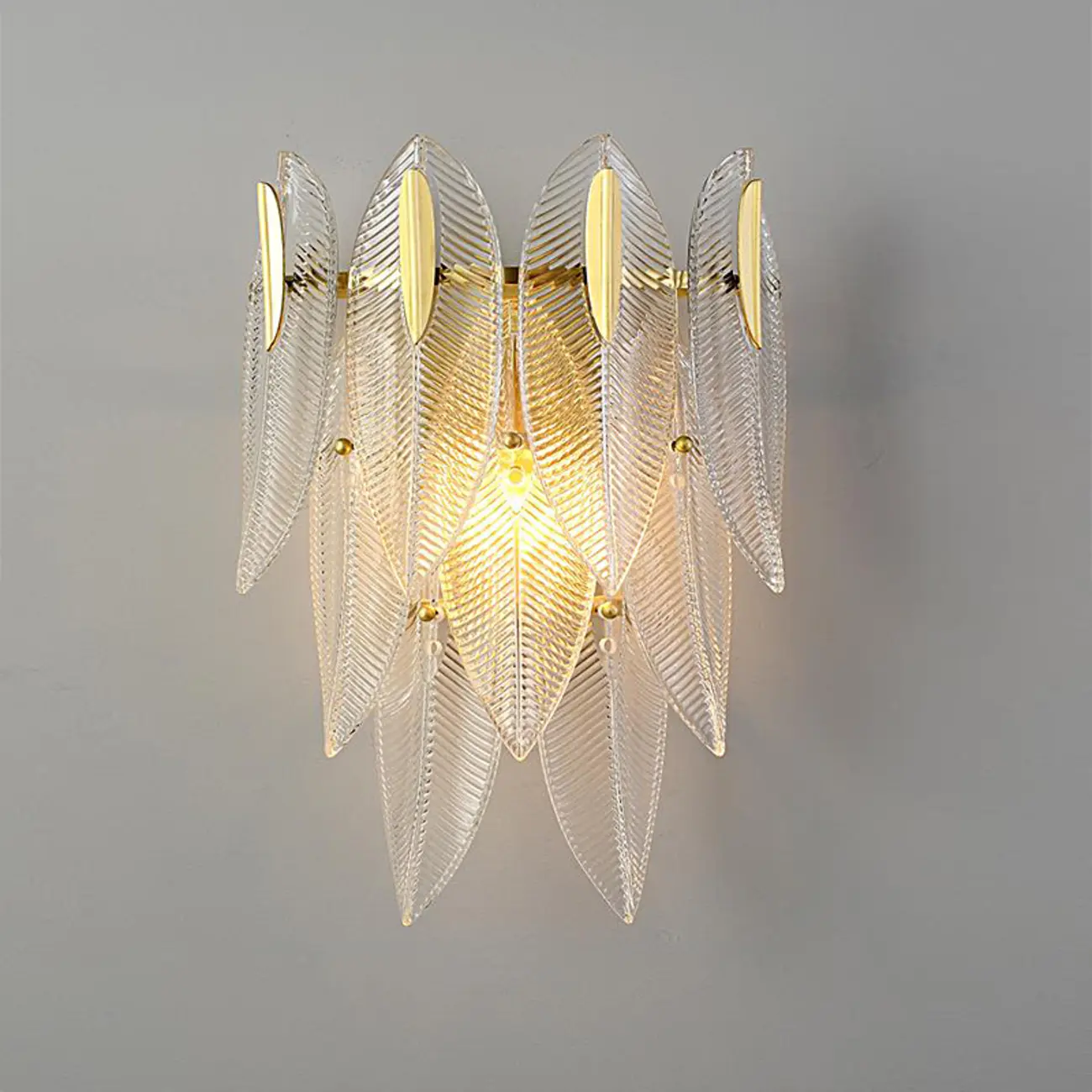 Modern 2-Light Tiered Wall Sconce with Glass Leaves & LED Image - 6 | homeyfad