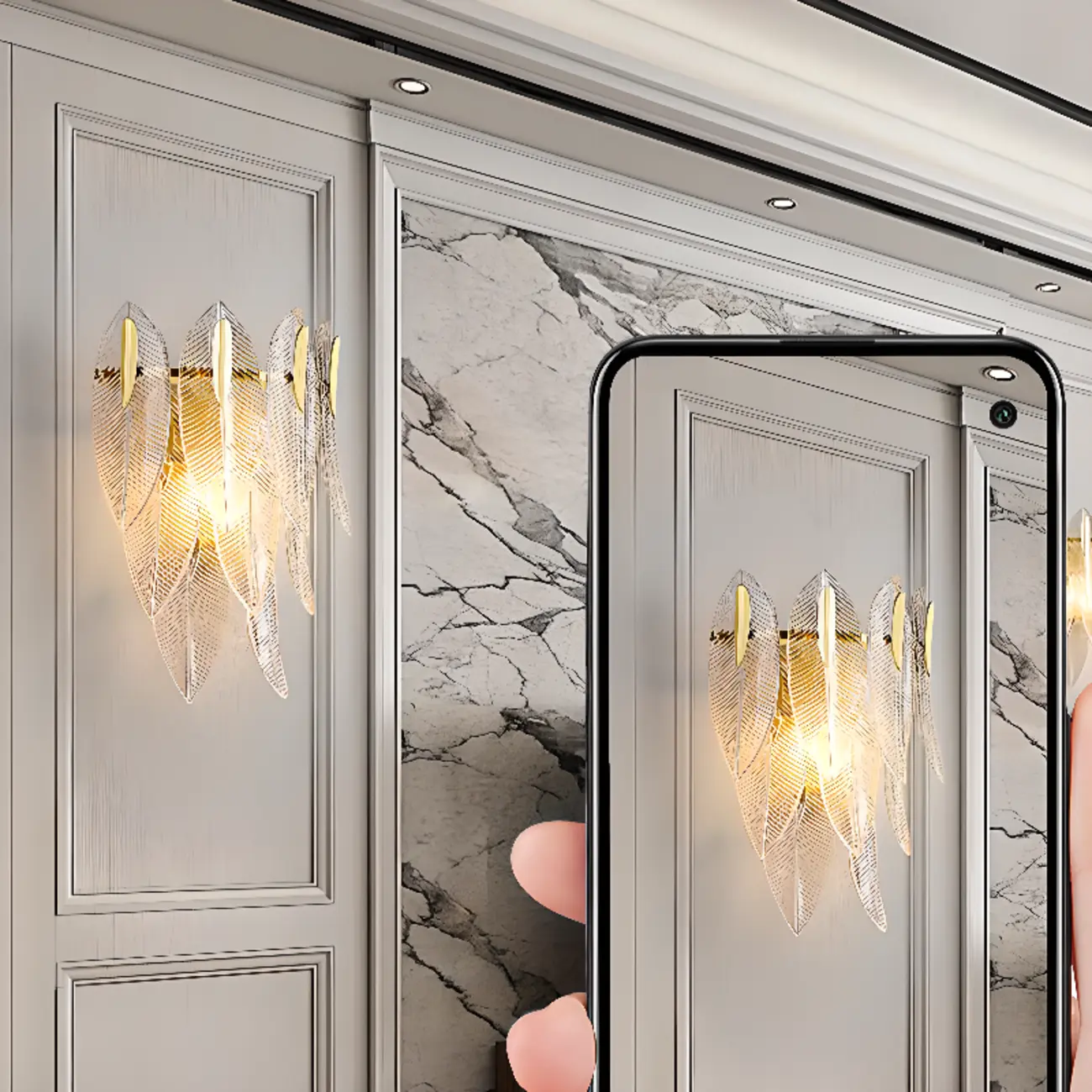 Modern 2-Light Tiered Wall Sconce with Glass Leaves & LED Image - 10 | homeyfad