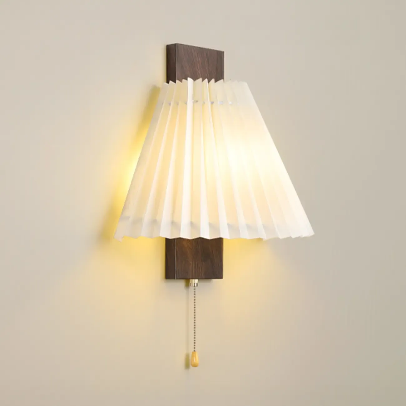 Modern Wooden Wall Light with Pleated Shade for Home Image - 2