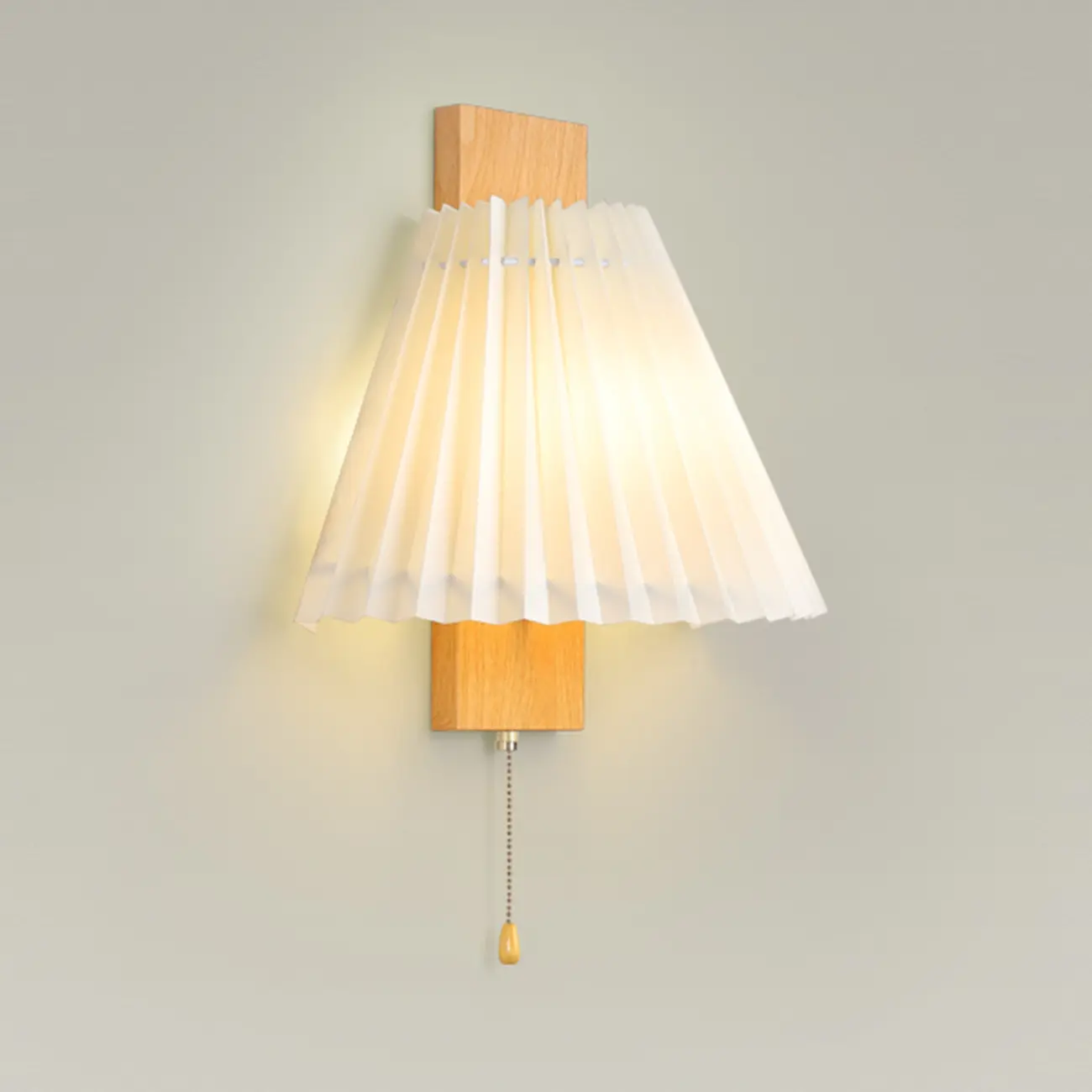 Modern Wooden Wall Light with Pleated Shade for Home Image - 7 | homeyfad