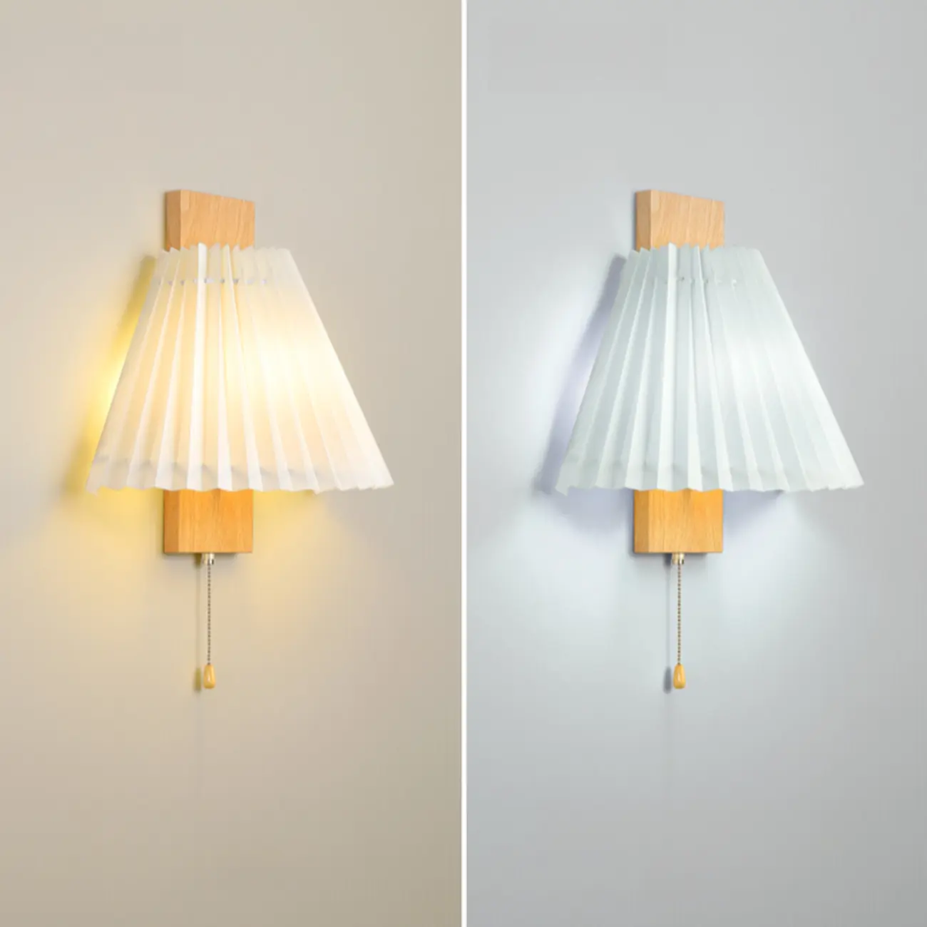 Modern Wooden Wall Light with Pleated Shade for Home Image - 8 | homeyfad