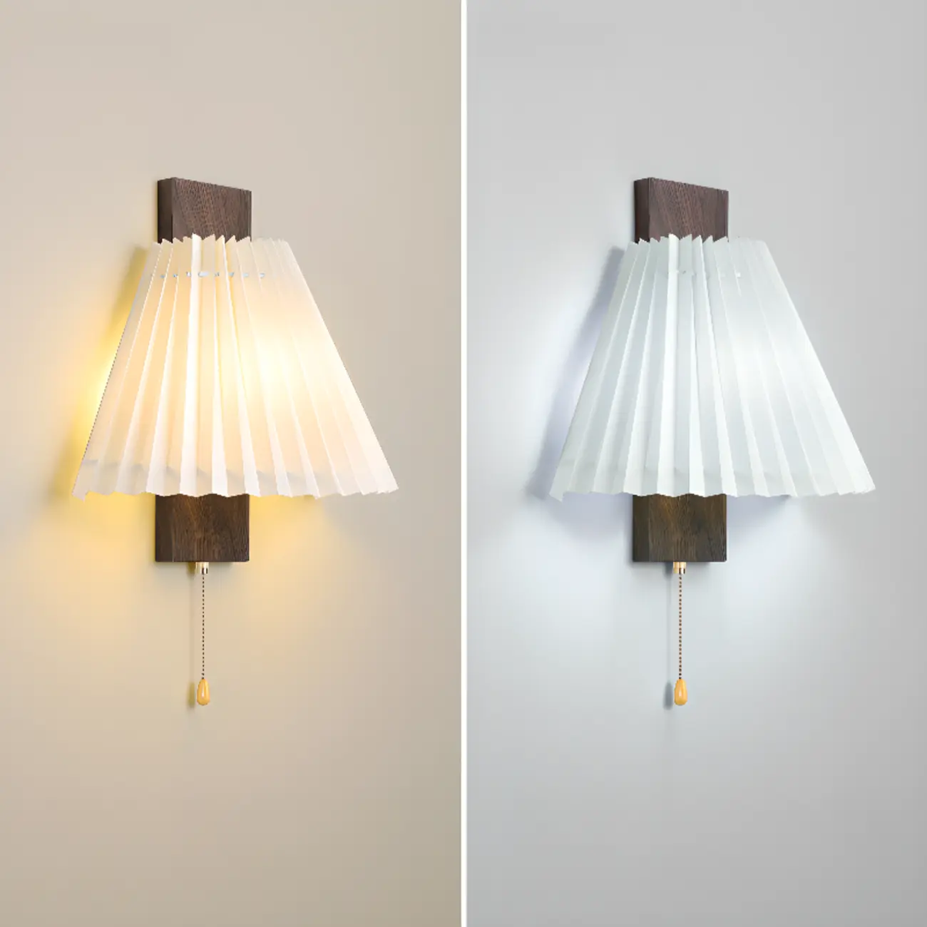 Modern Wooden Wall Light with Pleated Shade for Home Image - 9 | homeyfad