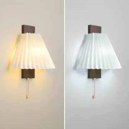 Modern Wooden Wall Light with Pleated Shade for Home Image - 9