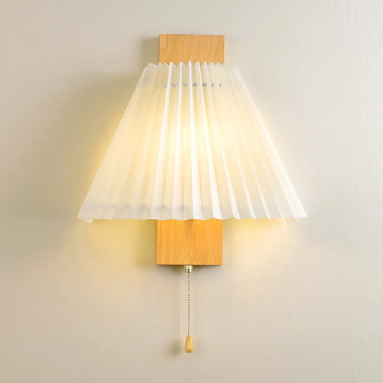 Modern Wooden Wall Light with Pleated Shade for Home Image - 10 | homeyfad
