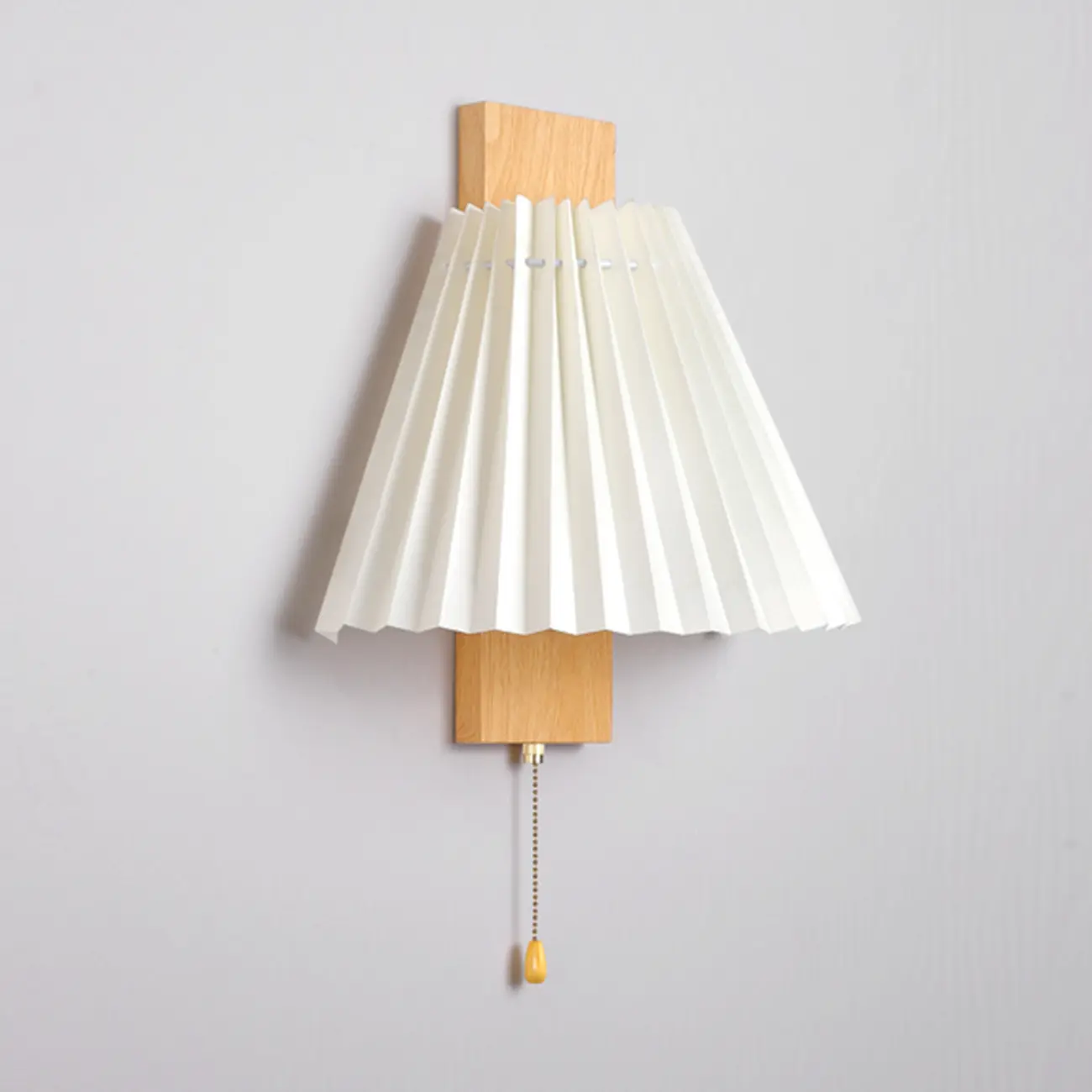 Modern Wooden Wall Light with Pleated Shade for Home Image - 11 | homeyfad
