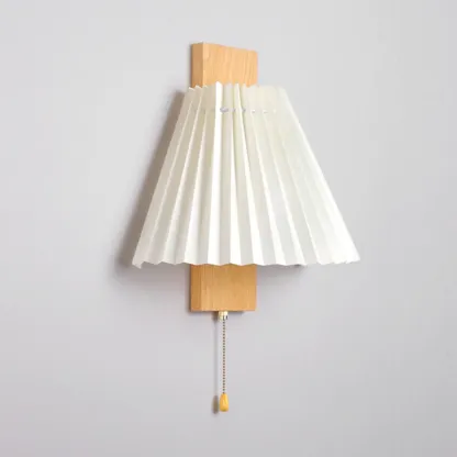 Modern Wooden Wall Light with Pleated Shade for Home Image - 11