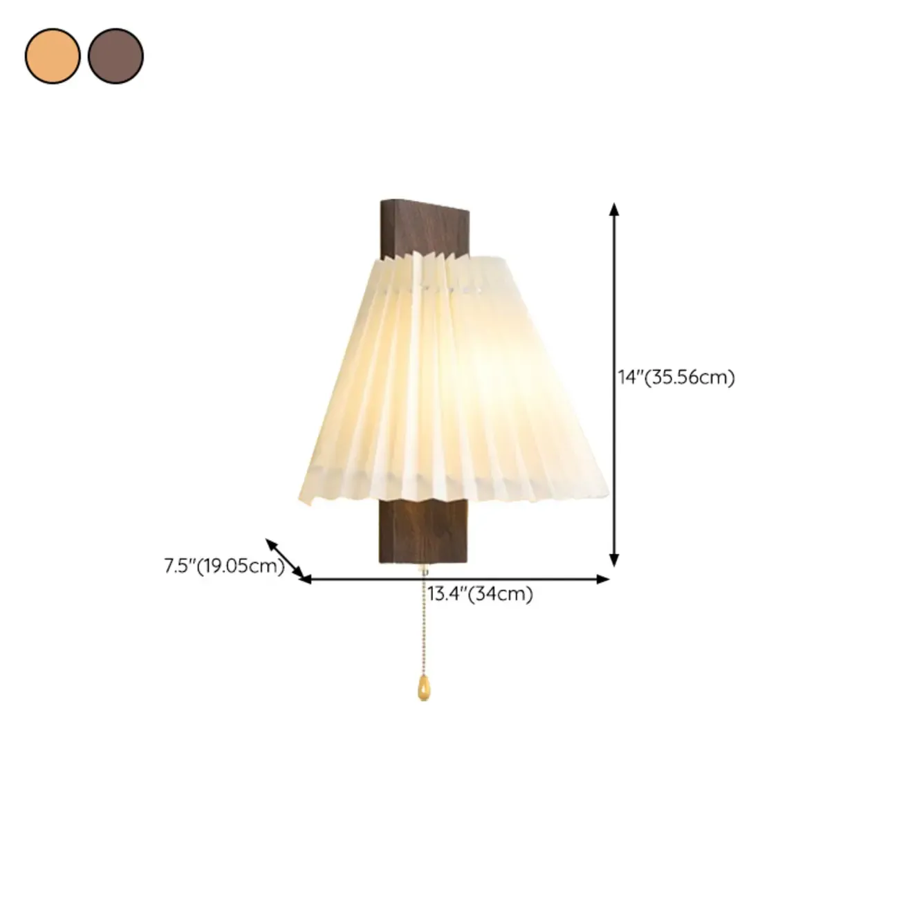 Modern Wooden Wall Light with Pleated Shade for Home #size