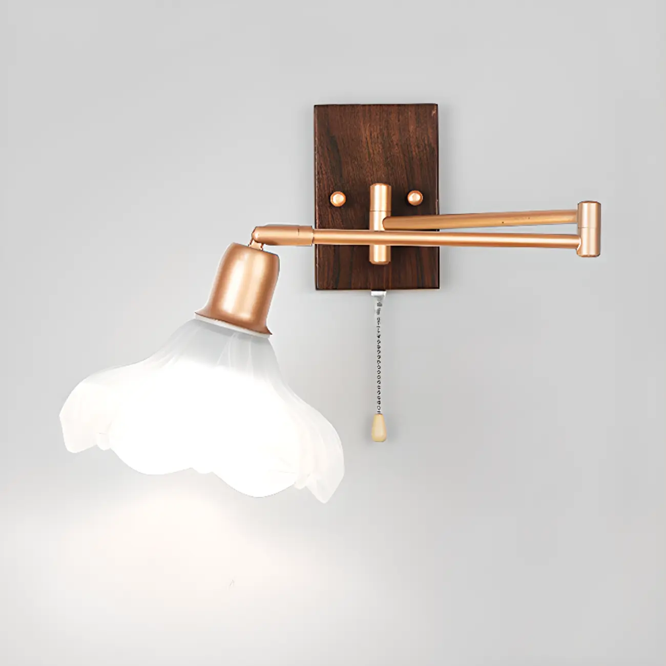 Modern Swing Arm Wall Light with White Glass Shade Image - 7 | homeyfad