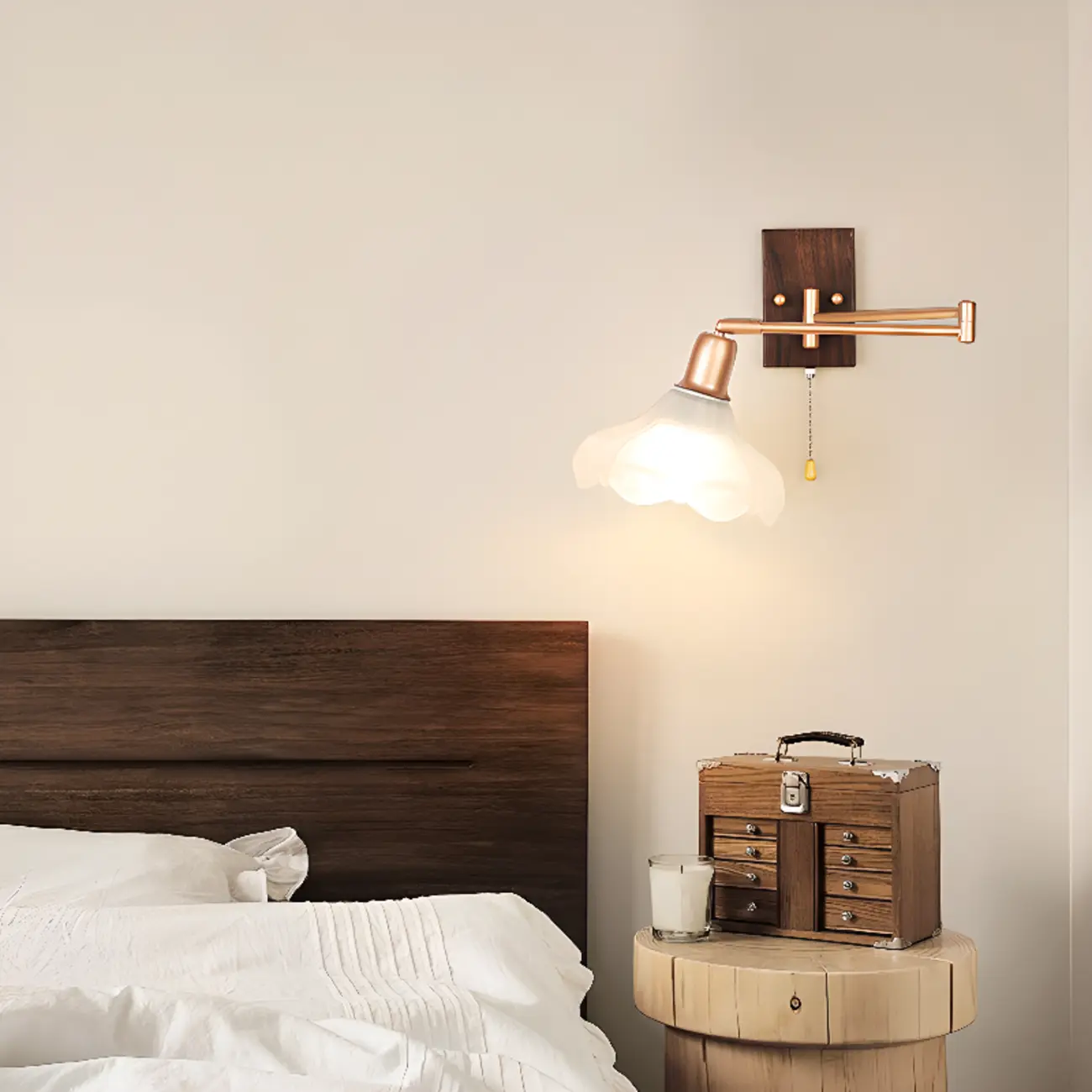 Modern Swing Arm Wall Light with White Glass Shade Image - 1 | homeyfad