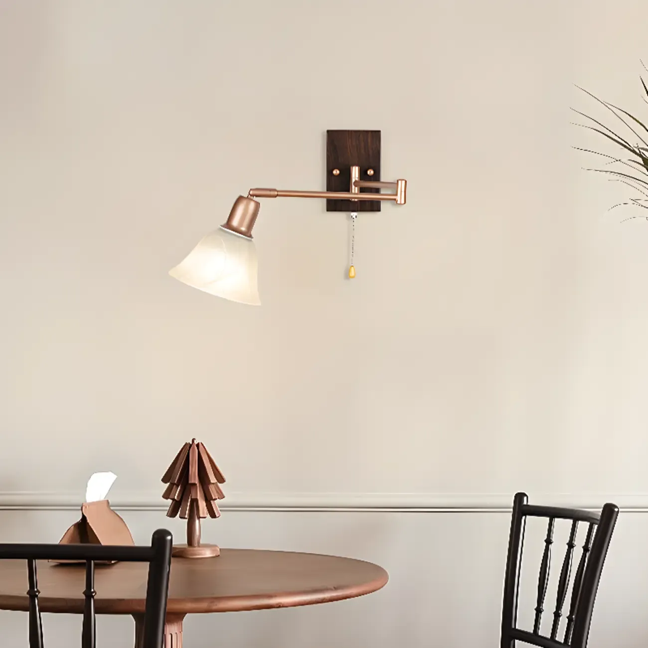 Modern Swing Arm Wall Light with White Glass Shade Image - 8