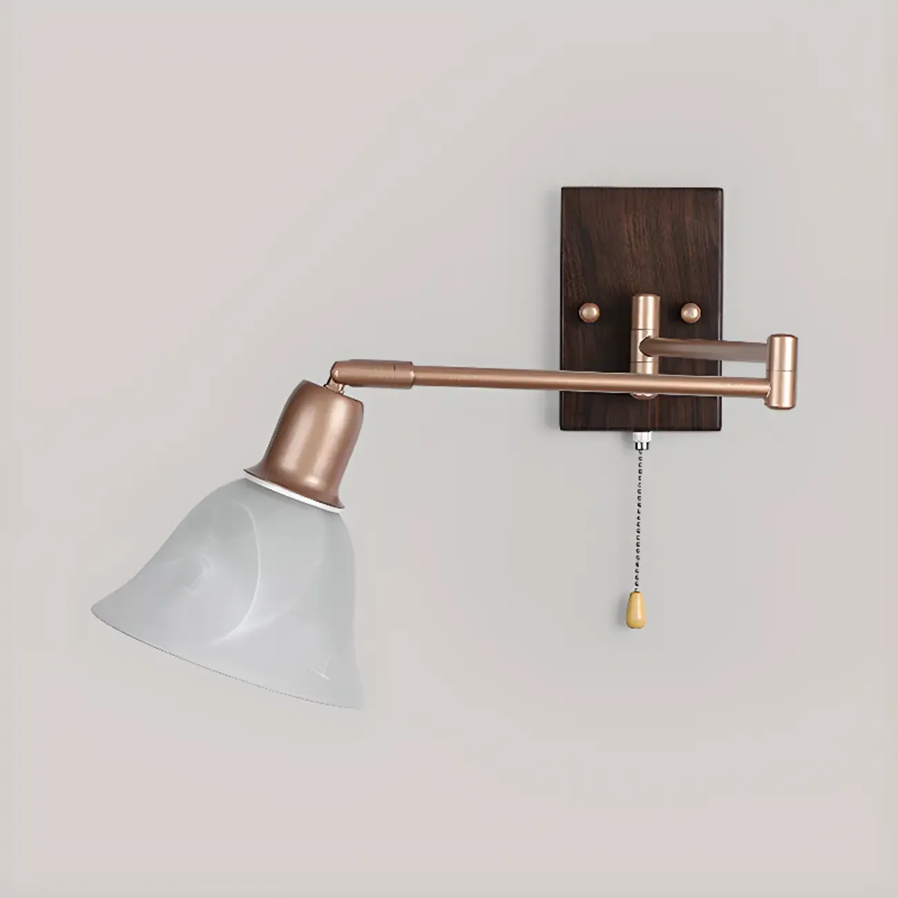 Modern Swing Arm Wall Light with White Glass Shade Image - 12