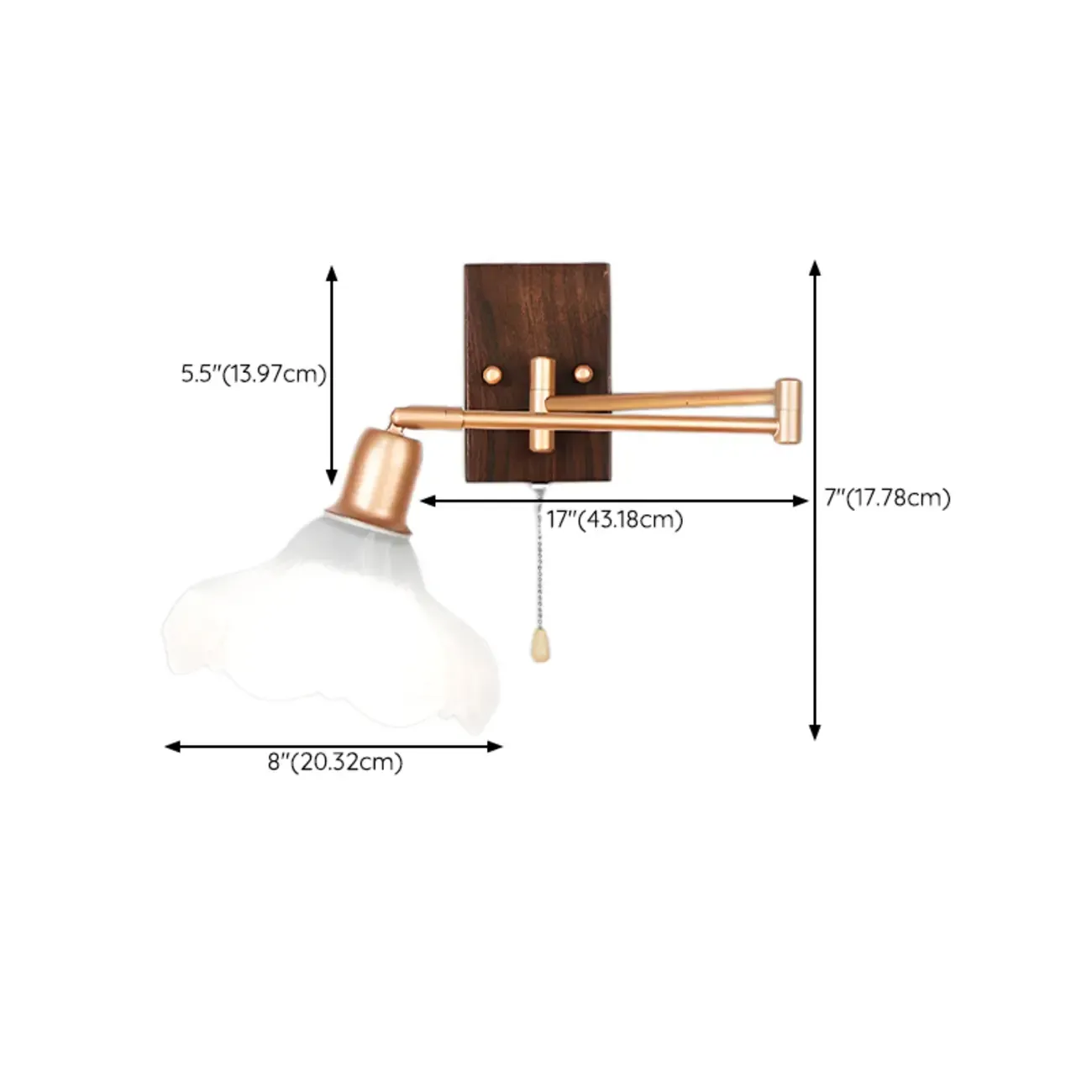 Modern Swing Arm Wall Light with White Glass Shade Image - 25