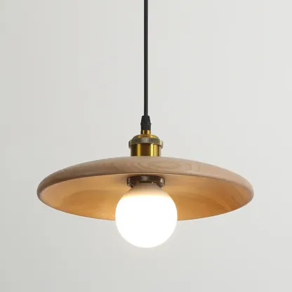 Modern Rustic Wood Round Adjustable Island Light for Dining Area Image - 5