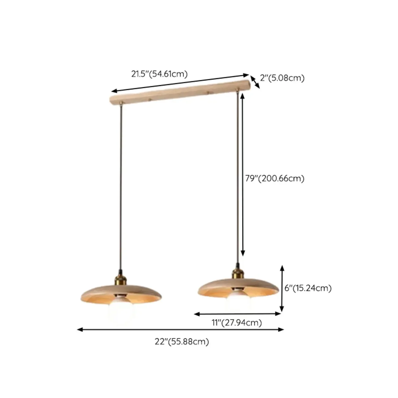 Modern Rustic Wood Round Adjustable Island Light for Dining Area #size