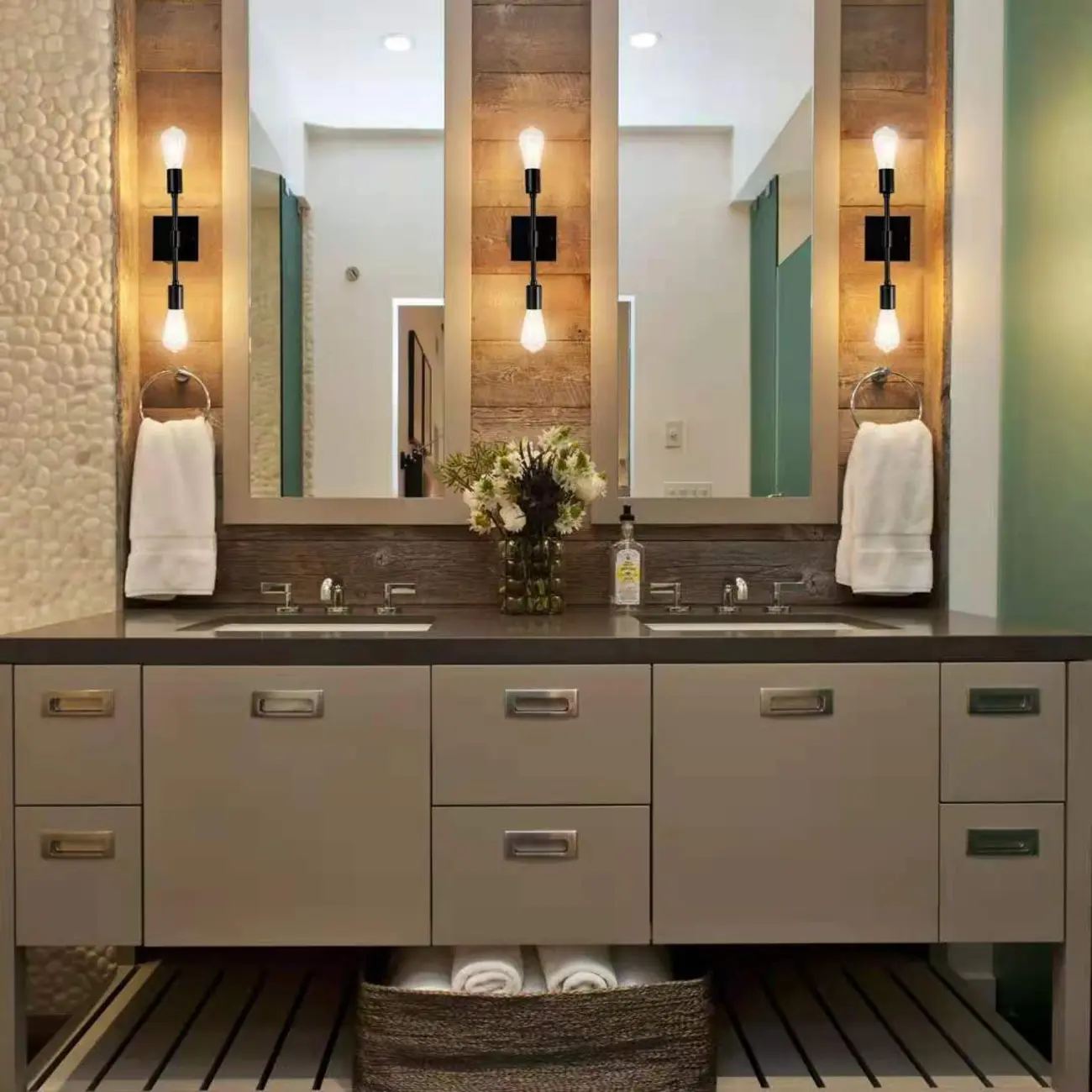 Rustic Industrial Symmetrical Wall Vanity Light Fixture Image - 1 | homeyfad