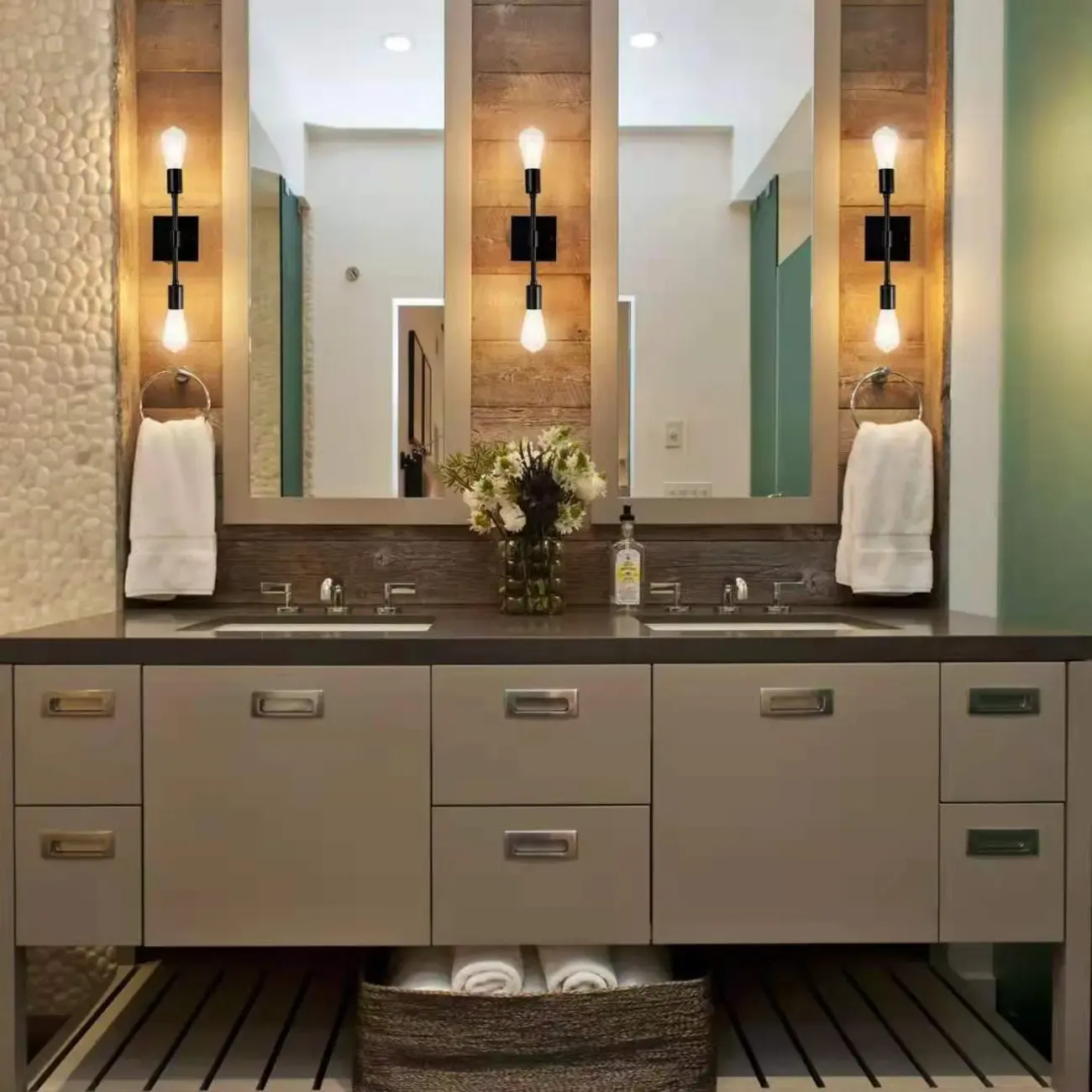 Rustic Industrial Symmetrical Wall Vanity Light Fixture Image - 1