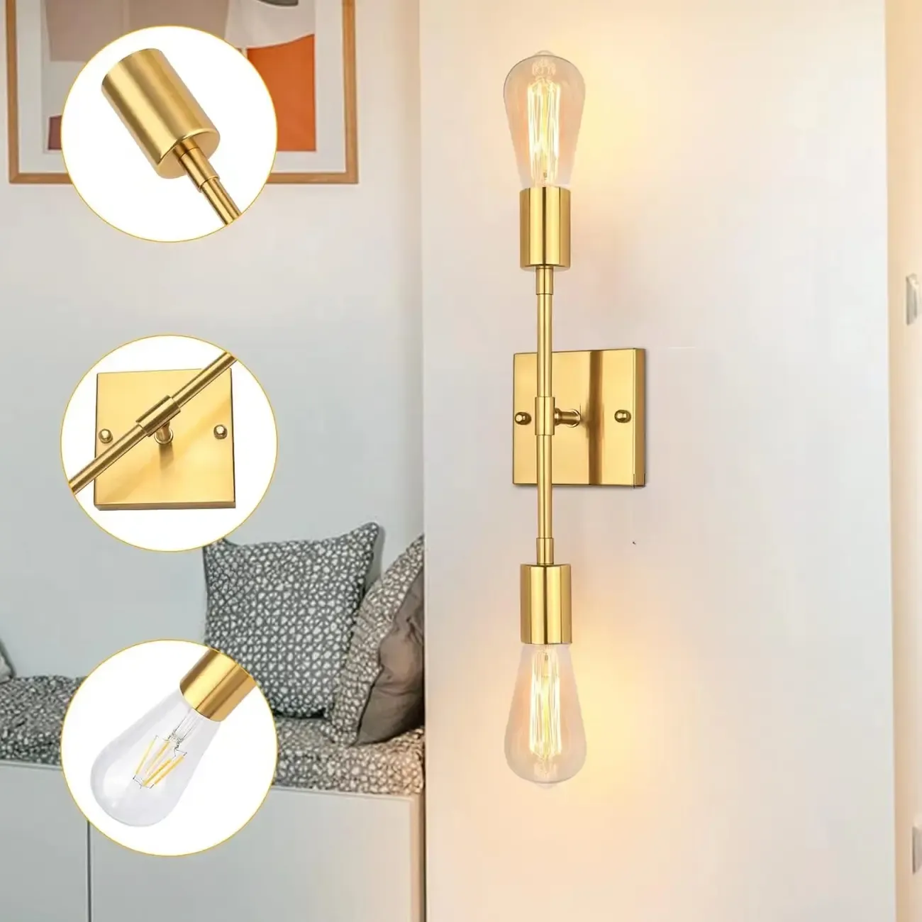 Rustic Industrial Symmetrical Wall Vanity Light Fixture Image - 3