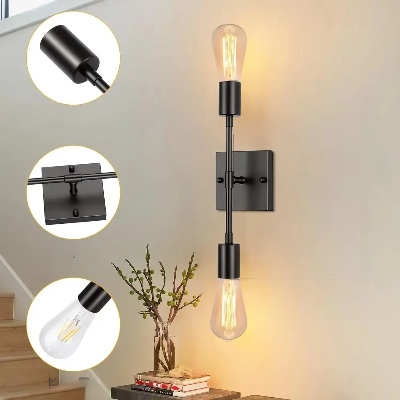 Rustic Industrial Symmetrical Wall Vanity Light Fixture Image - 4