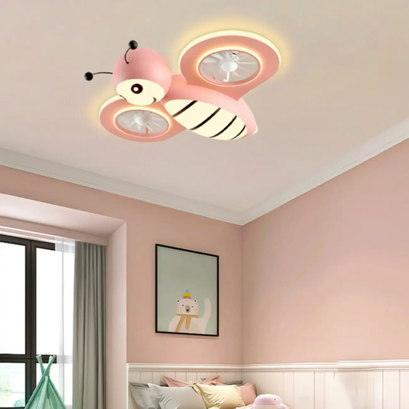Kids Room Bee-Shaped Flush LED Ceiling Fan with Light Image - 1 | homeyfad