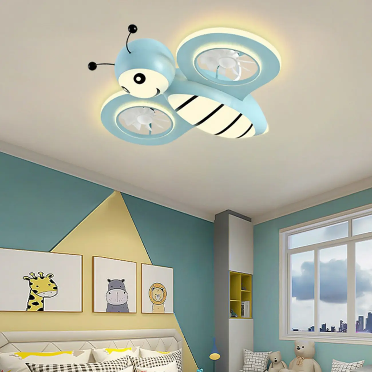Kids Room Bee-Shaped Flush LED Ceiling Fan with Light Image - 2 | homeyfad