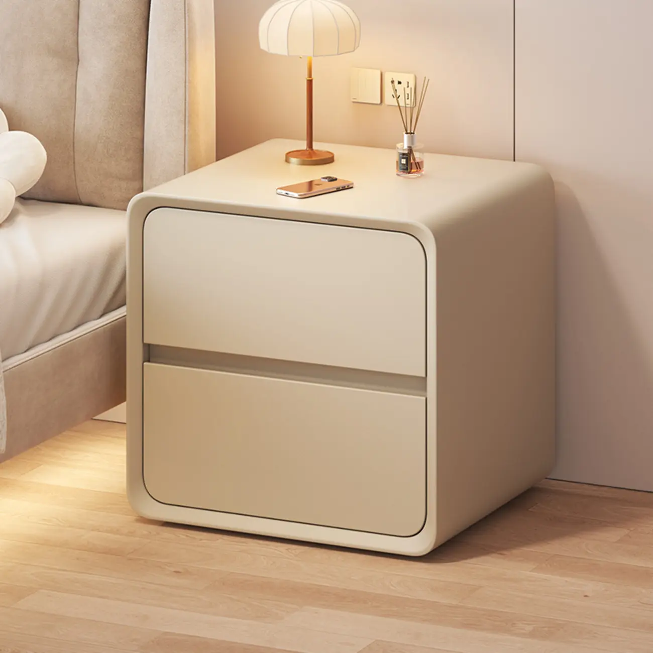 Modern Cream Finish Nightstand with Storage Drawers Image - 2 | homeyfad