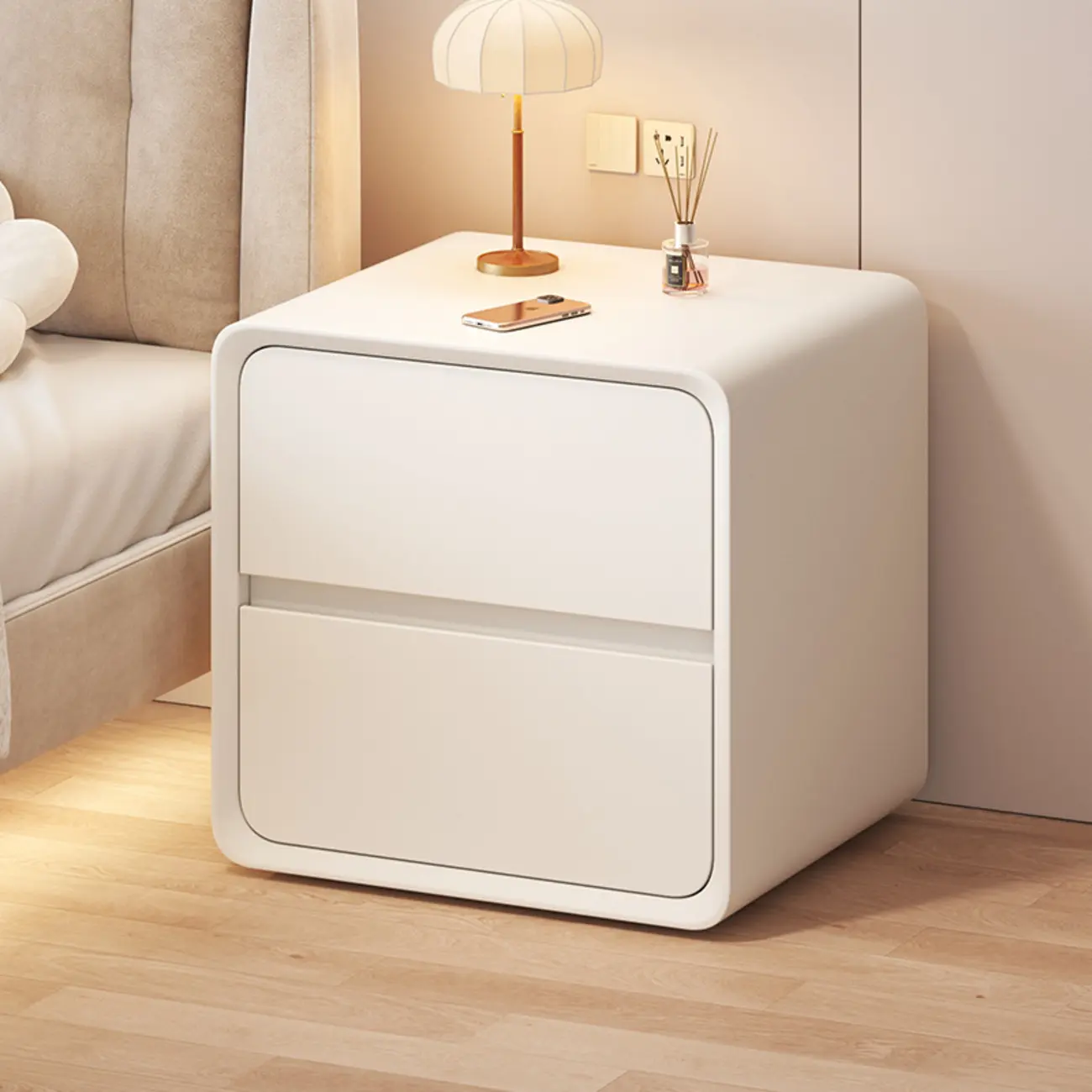 Modern Cream Finish Nightstand with Storage Drawers Image - 1 | homeyfad