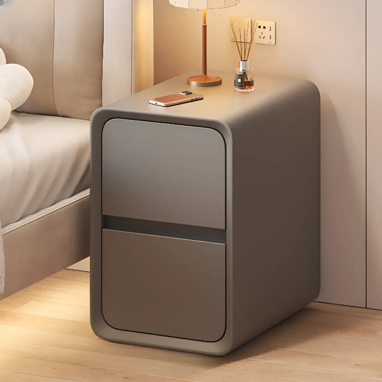 Modern Cream Finish Nightstand with Storage Drawers Image - 4