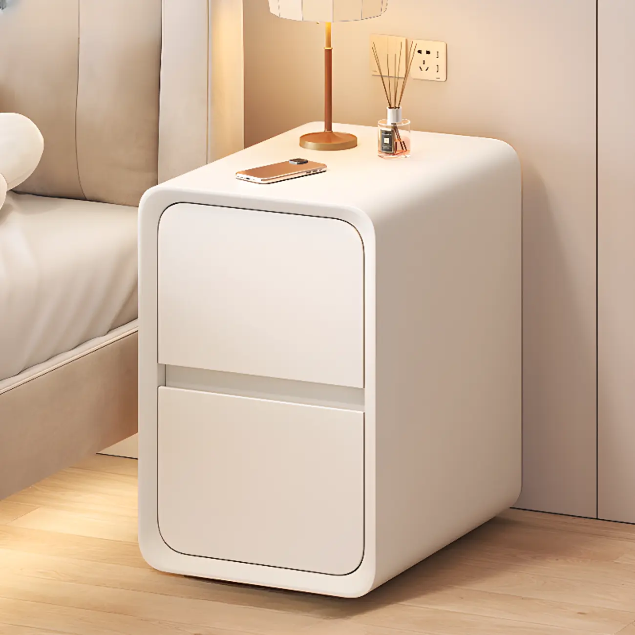 Modern Cream Finish Nightstand with Storage Drawers Image - 5 | homeyfad