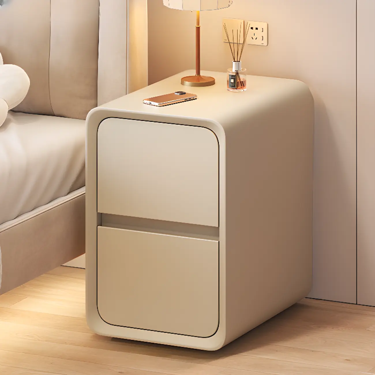 Modern Cream Finish Nightstand with Storage Drawers Image - 6 | homeyfad