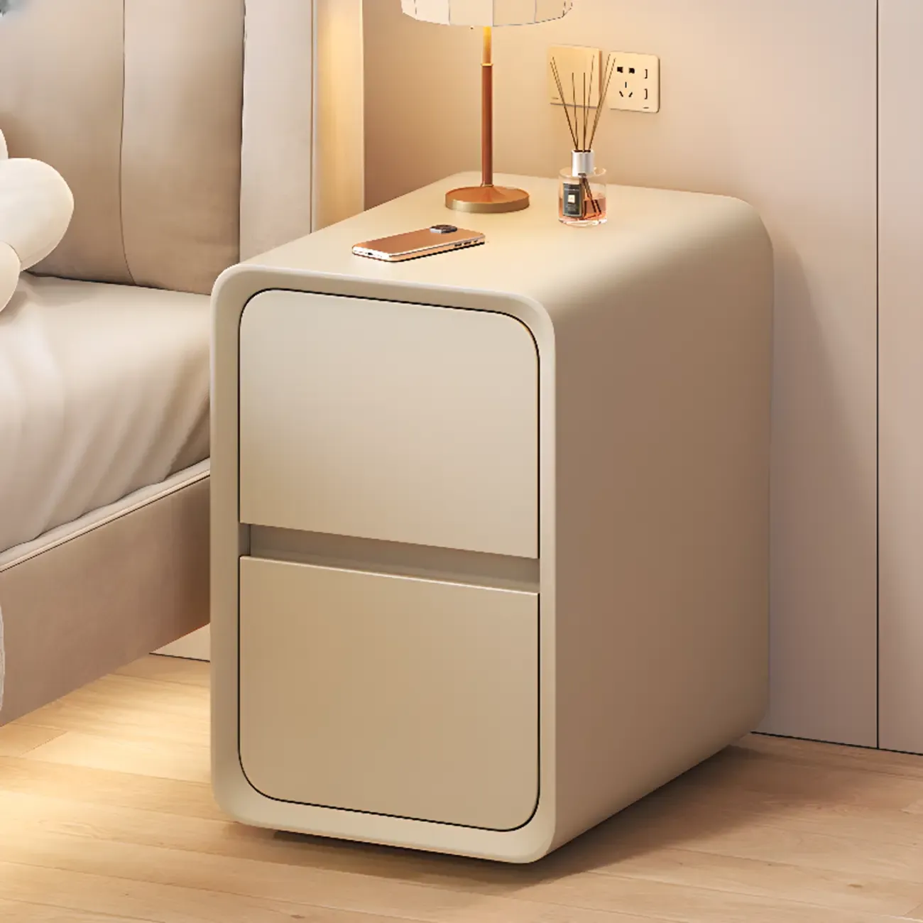 Modern Cream Finish Nightstand with Storage Drawers Image - 6