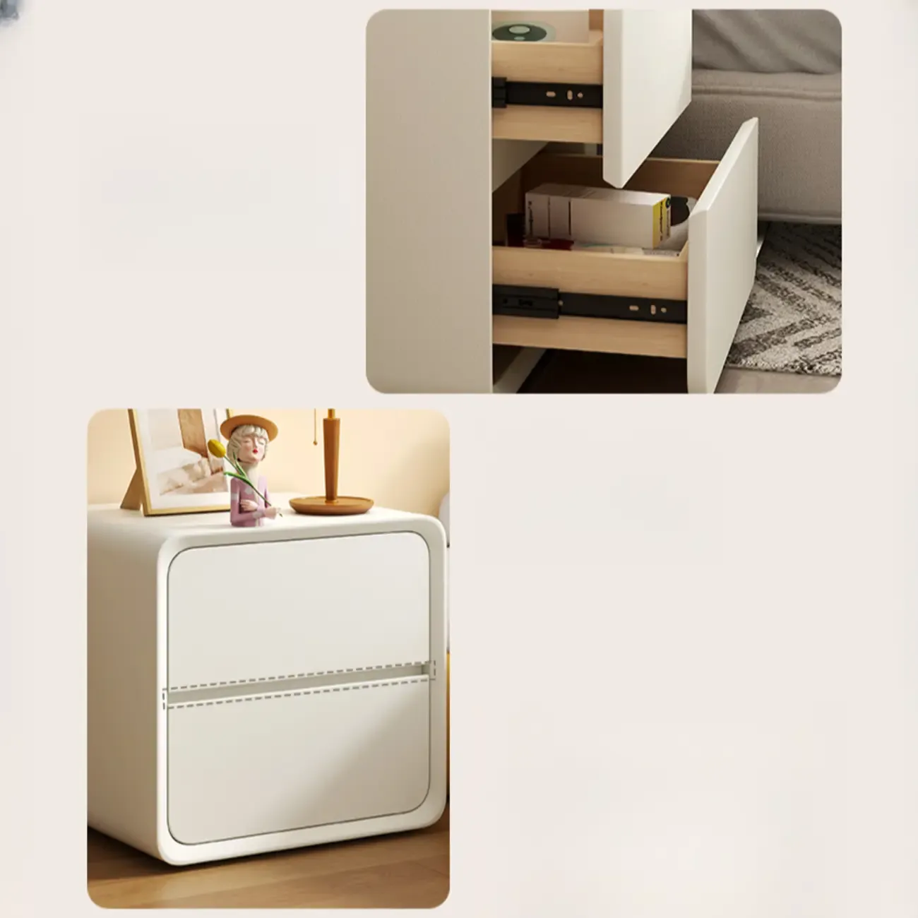 Modern Cream Finish Nightstand with Storage Drawers Image - 12