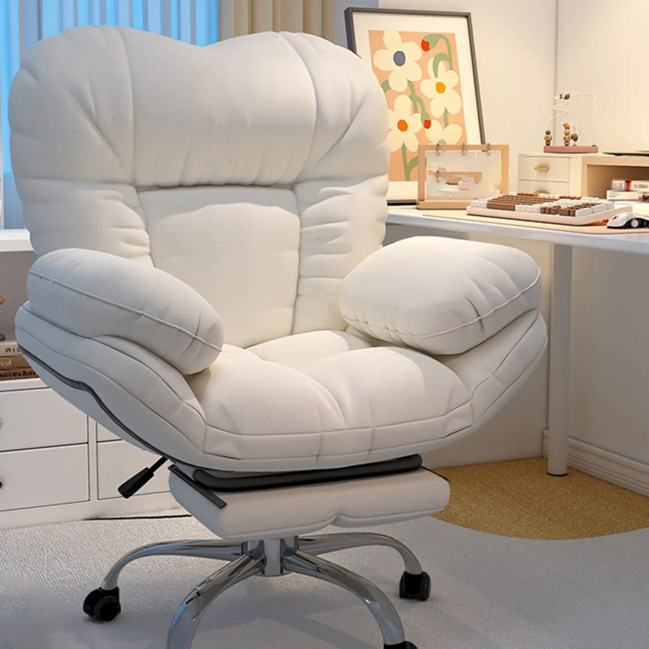 Stylish Off-White Fabric Adjustable Swivel Office Chair Image - 1 | homeyfad