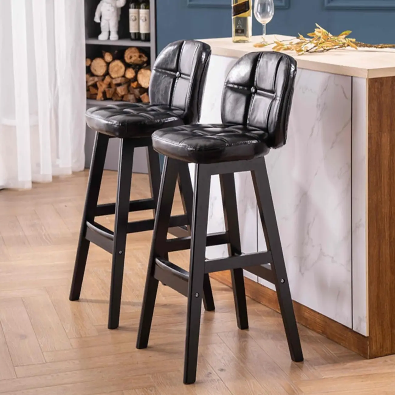 Elegant Low Back Bucket Faux Leather Bar Stool Image - 1 | homeyfad