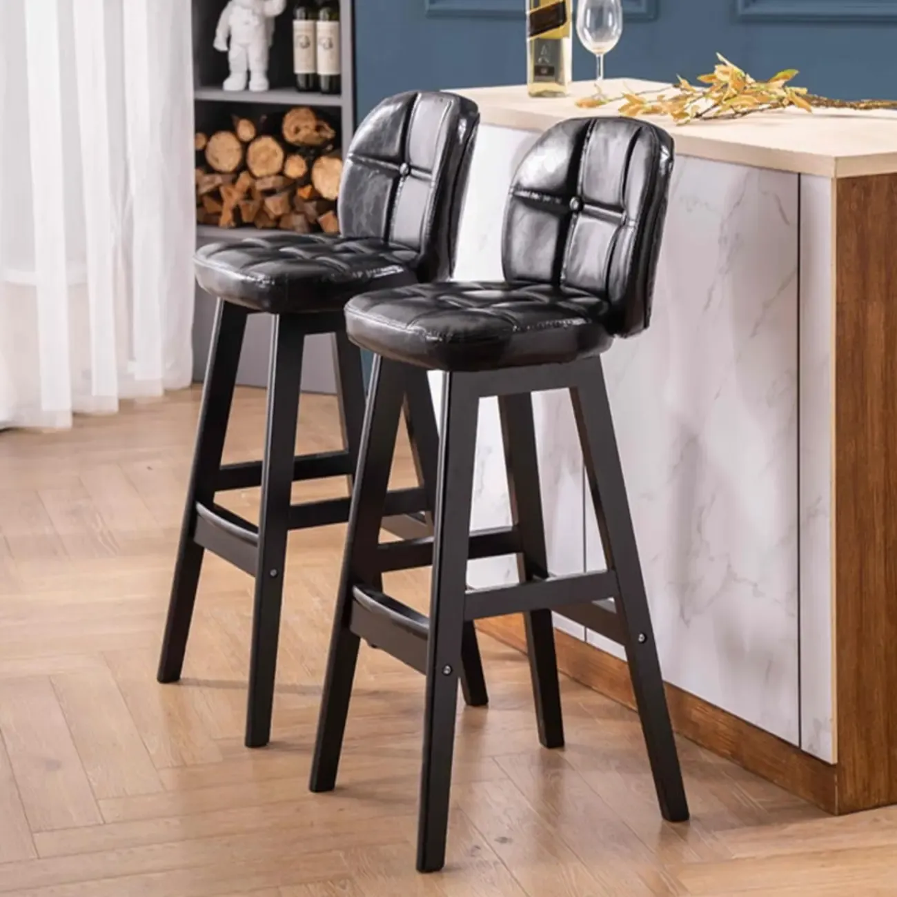 Elegant Low Back Bucket Faux Leather Bar Stool Image - 1