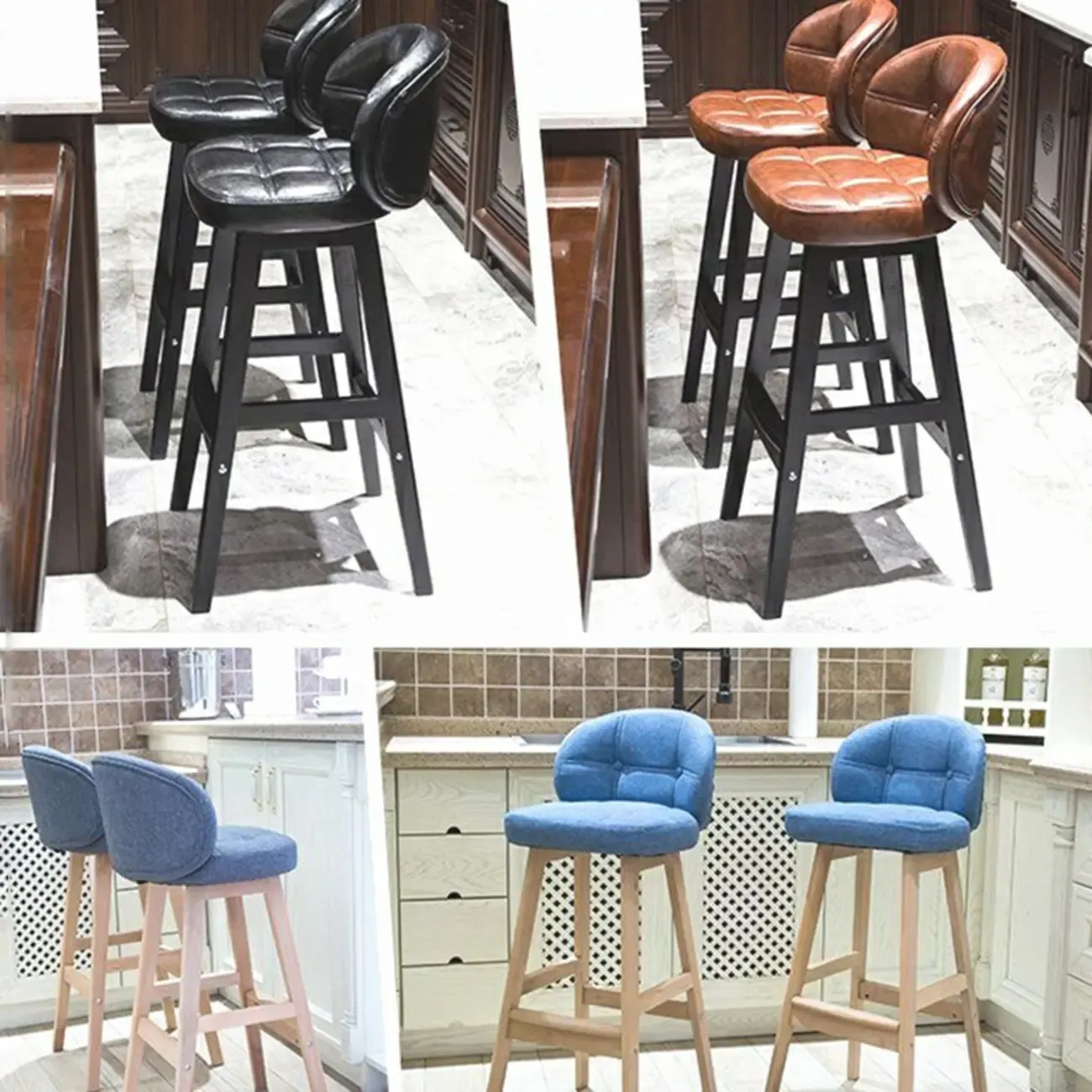 Elegant Low Back Bucket Faux Leather Bar Stool Image - 6