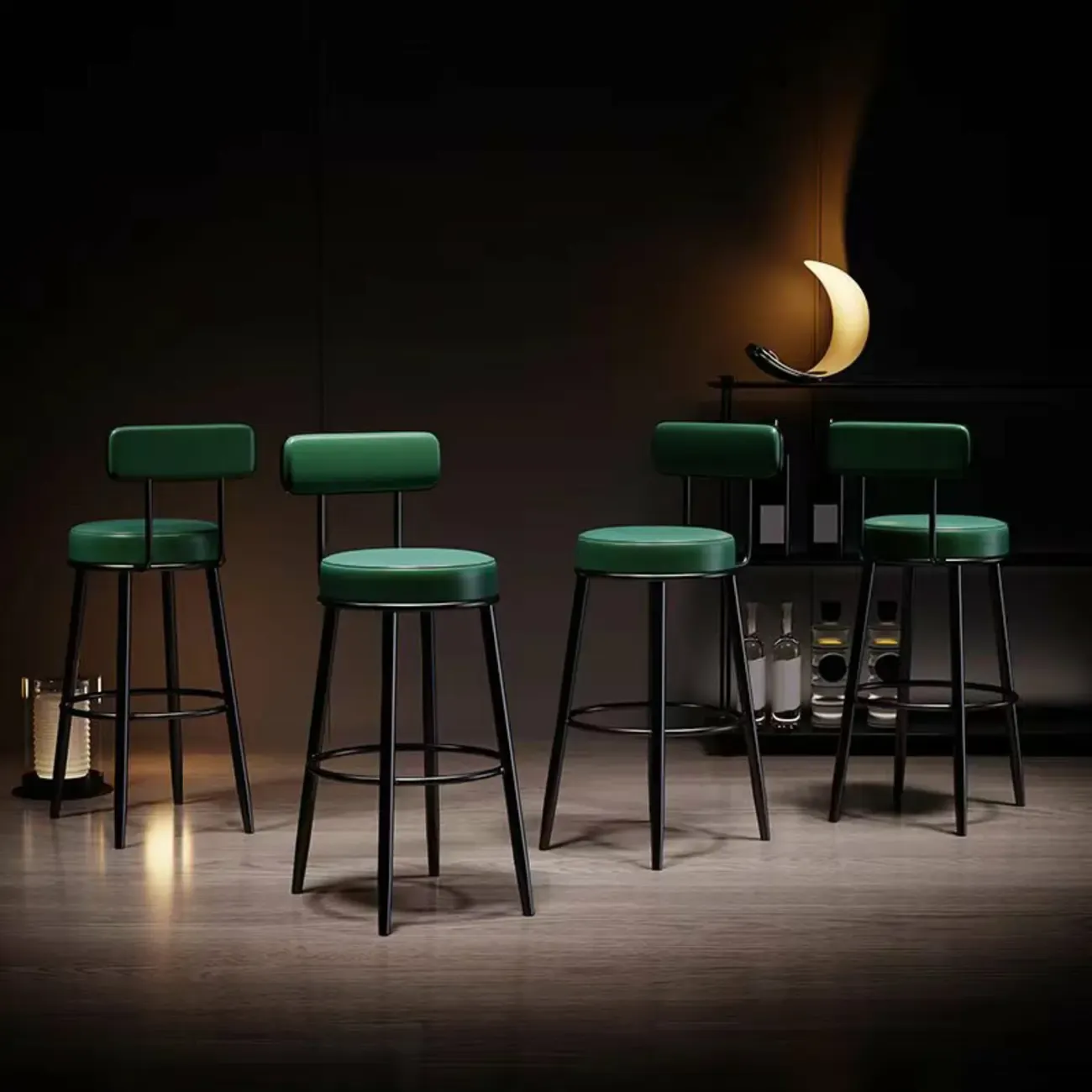 Modern Round Iron Open-Back Upholstered Bar Stool Image - 3